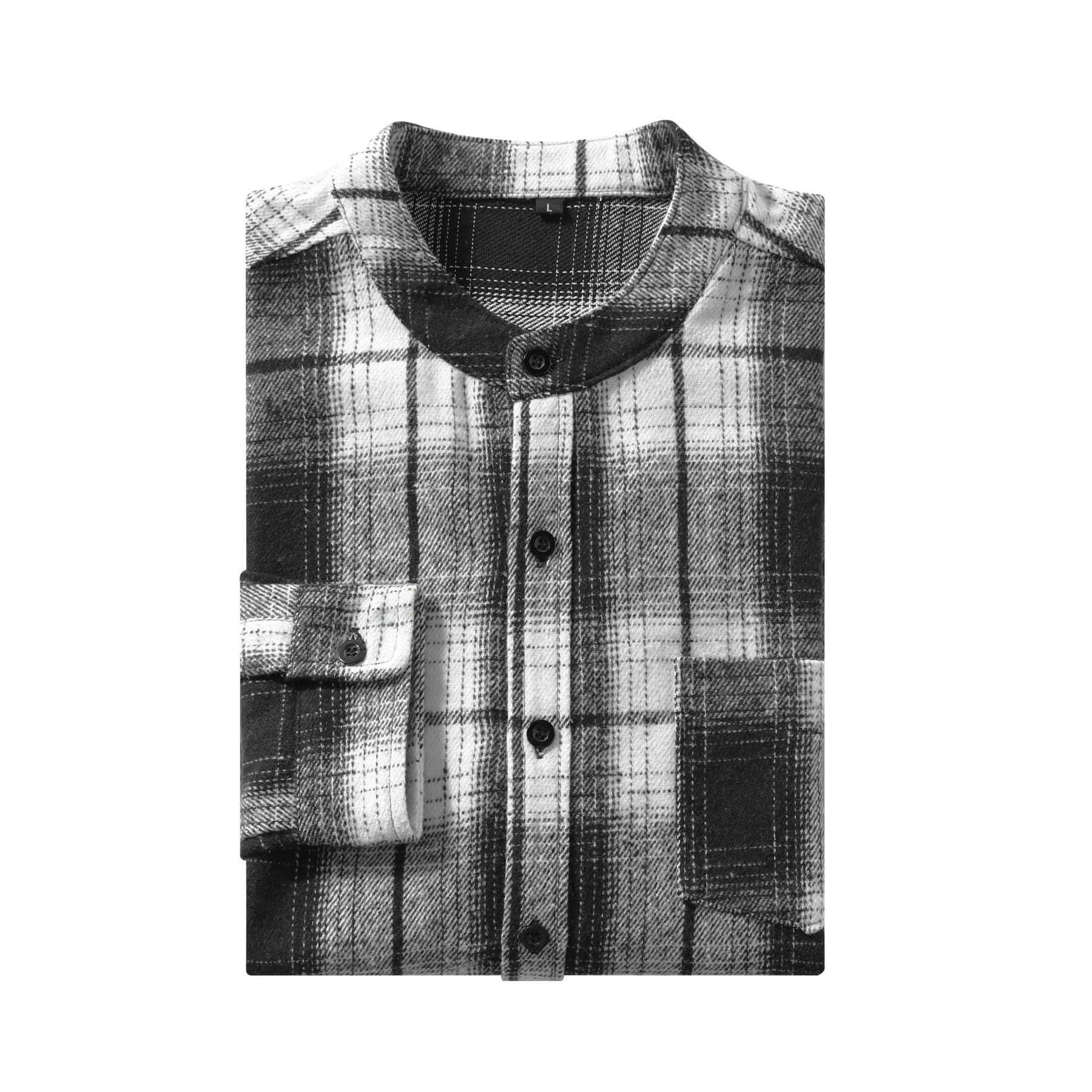 CEEN Long Sleeve Flannel Shirt with Stand Collar and Check Thick Outerwear for and Everyday Wear Men s Pattern, Fall/Winter, Casual, чёрный