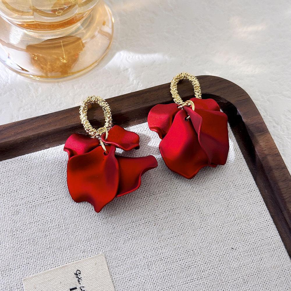 Elegant Angora Red Heart Earrings: Real Gold Electroplated with Diamonds - Perfect for Festive Occasions