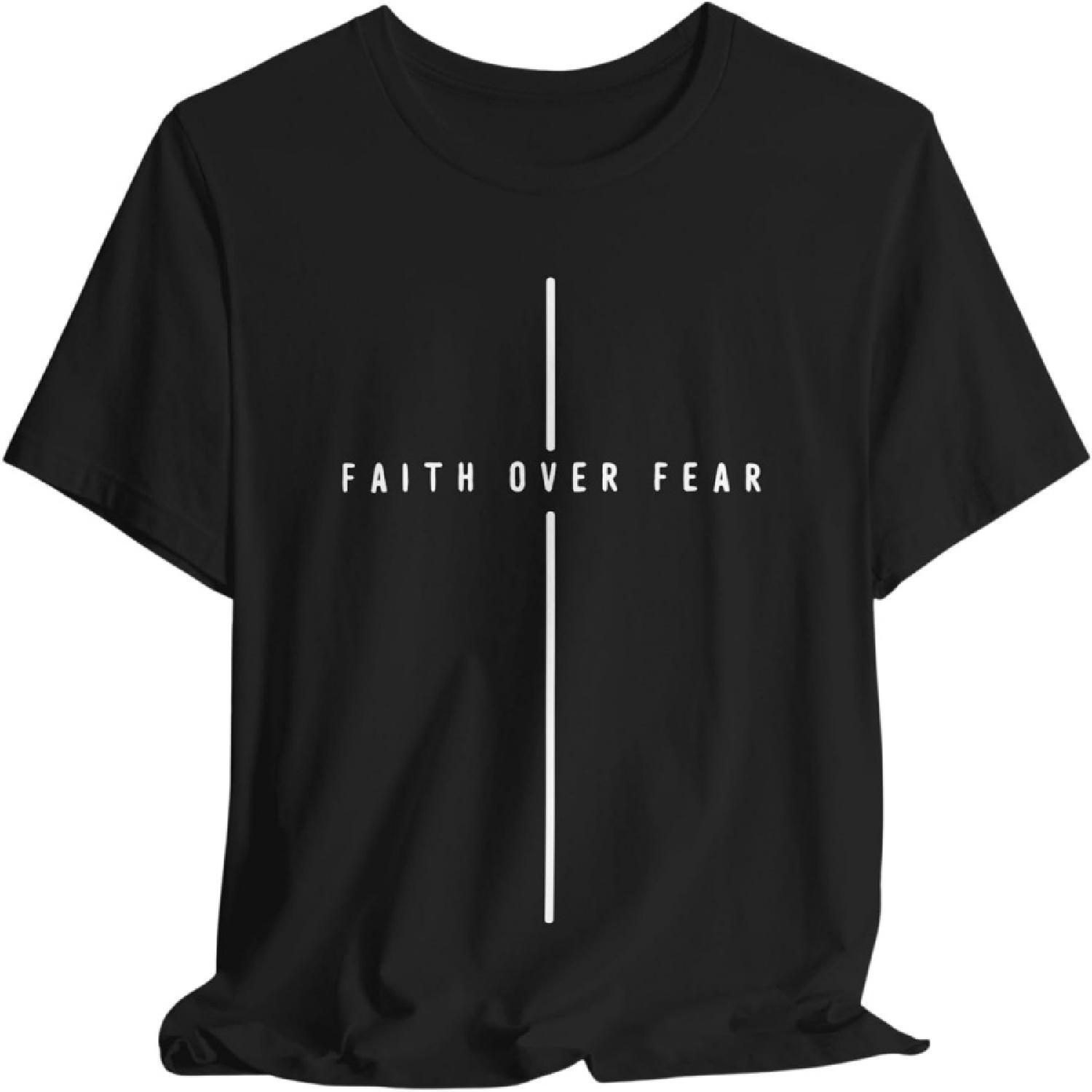 

Faith Over Fear Christian T Shirt Religious Cross Graphic Tee Inspirational Shirt XXXXXL чорний
