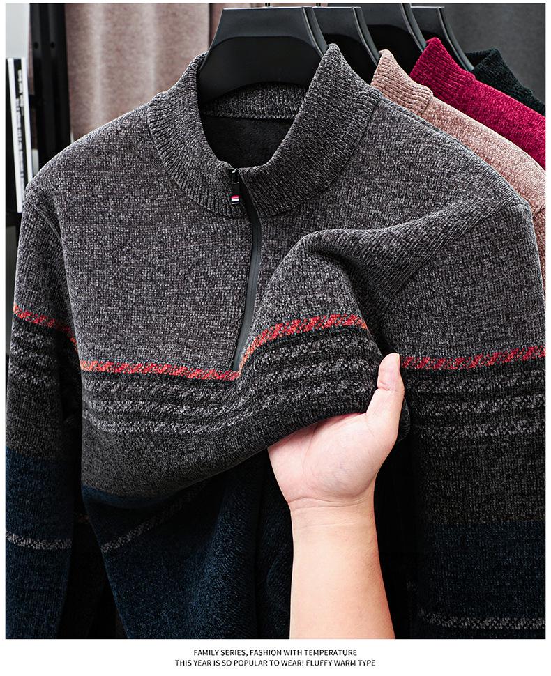 2025 Men's Half-Zip Velvet Knit Sweater: Versatile, Thick, and Stylish for Autumn/Winter