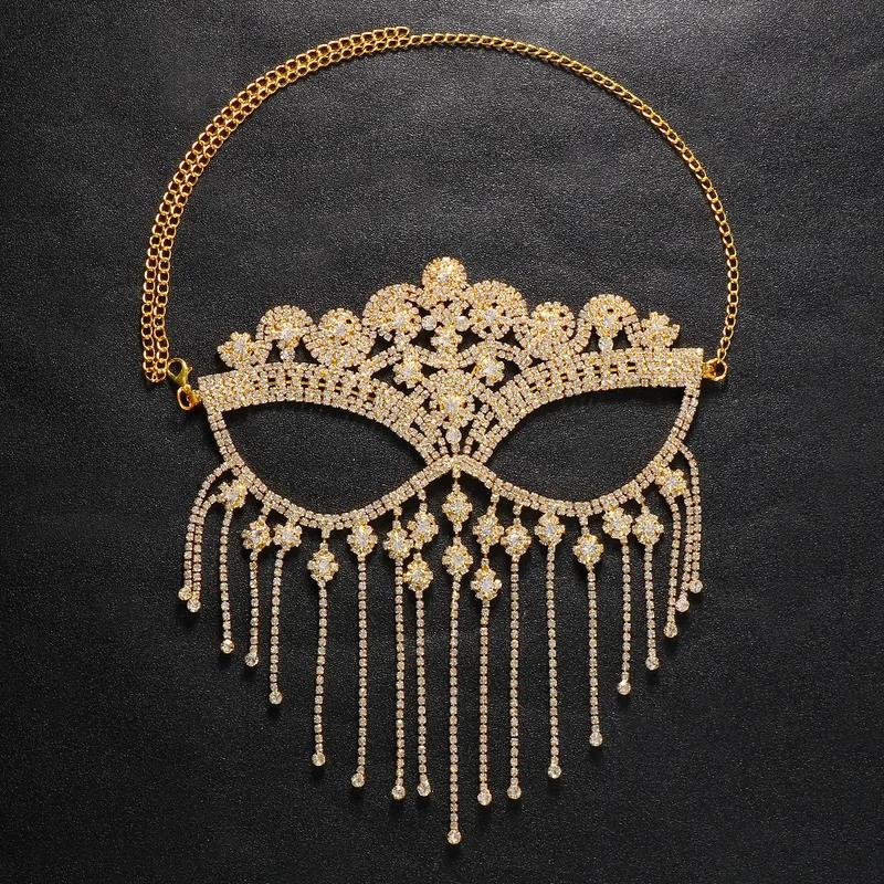 

New Rhinestone Tassel Veil Masks Face Women Chains Face Mask Masquerade Dance Party Performance Sexy Facial Accessories Jewelry золотистый