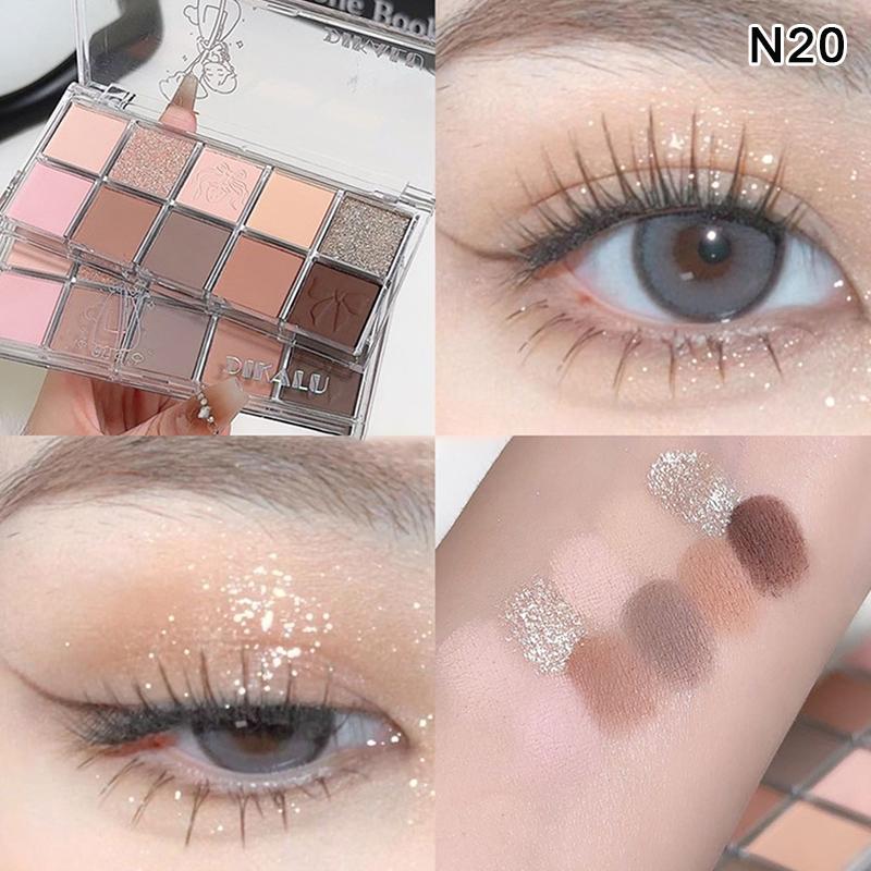 Dikalu Low Saturation 10 Colors Eyeshadow Palette Nude Shimmer Pearly Matte Earth Color Shiny Powder Eye Shadow Eye Pigments 20
