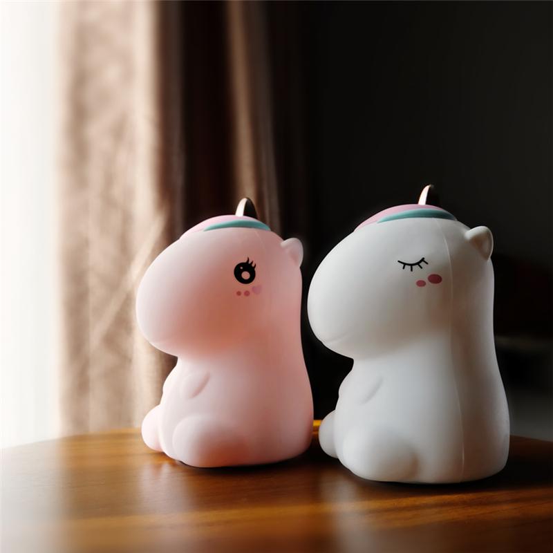Silicone Unicorn LED Night Light Colorful USB Rechargeable Lamp Kids Bedside for Children Room Decor