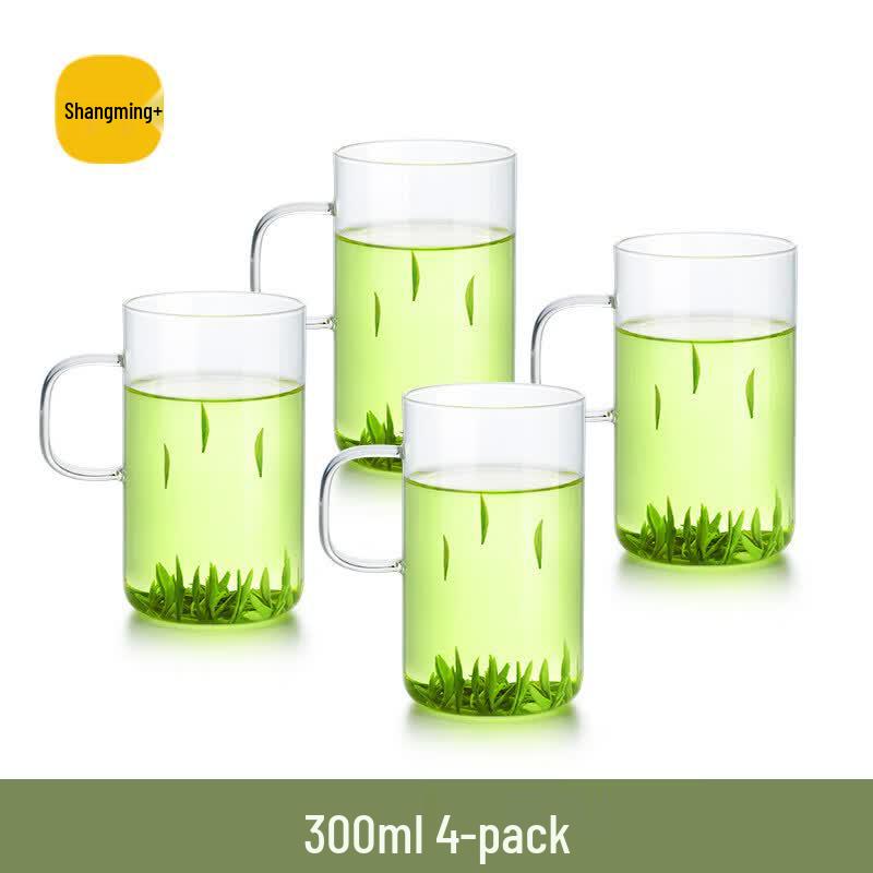 SAMADOYO Heat-Resistant High Borosilicate Glass Mugs with Handle, 300ml (Set of 4)