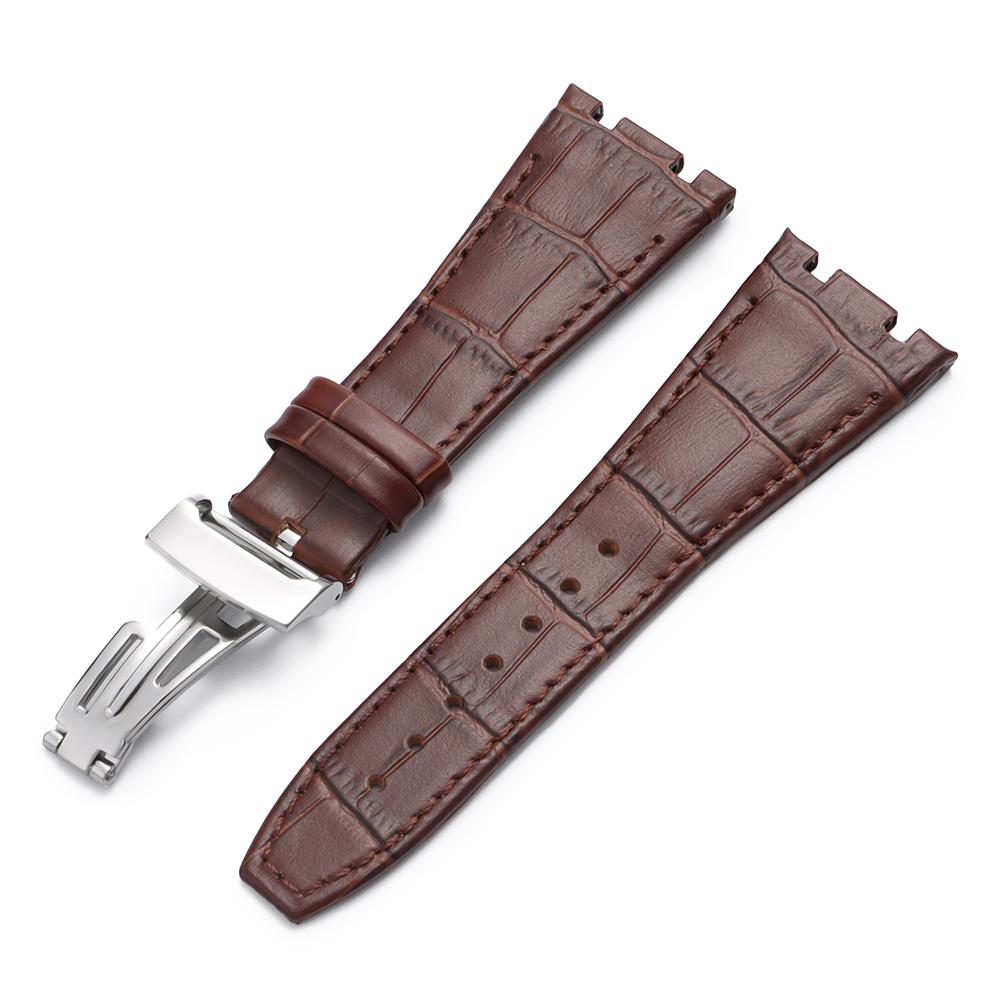 Top Layer Genuine Cowhide Watch Strap for AP Audemars 15400 15703 26320 Royal Oak Offshore Series Men27mm Black Brown Watch Band