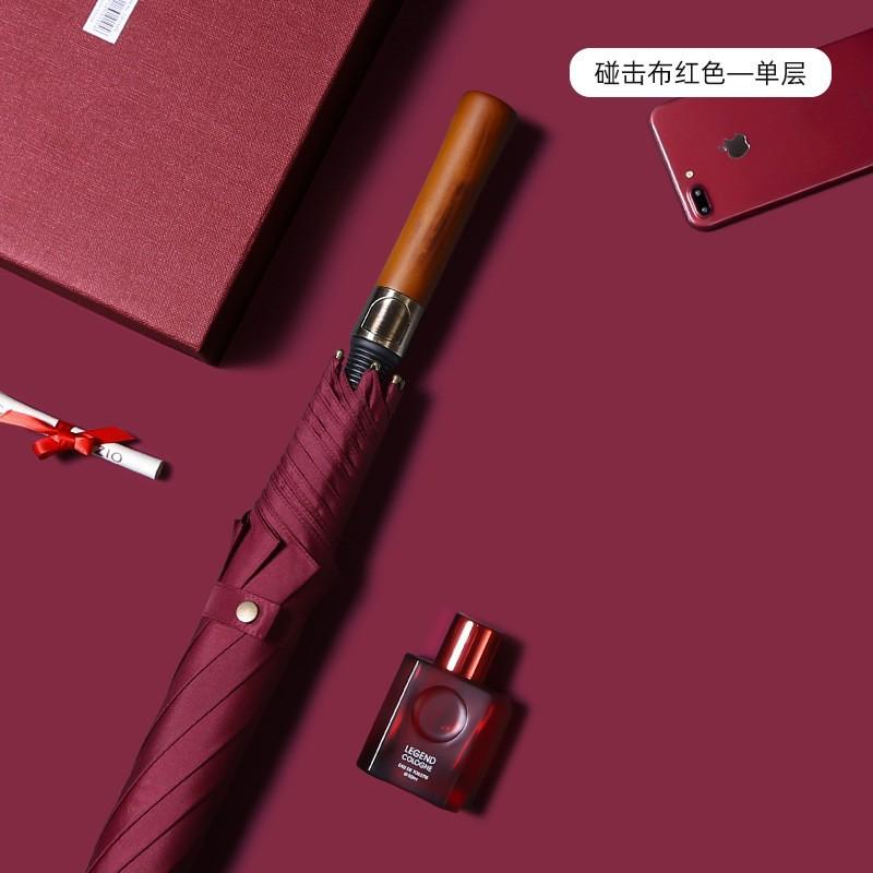 Retro wind automatic log curved handle business umbrella wholesale straight rod weather and rain umbrella custom advertising long handle parasol