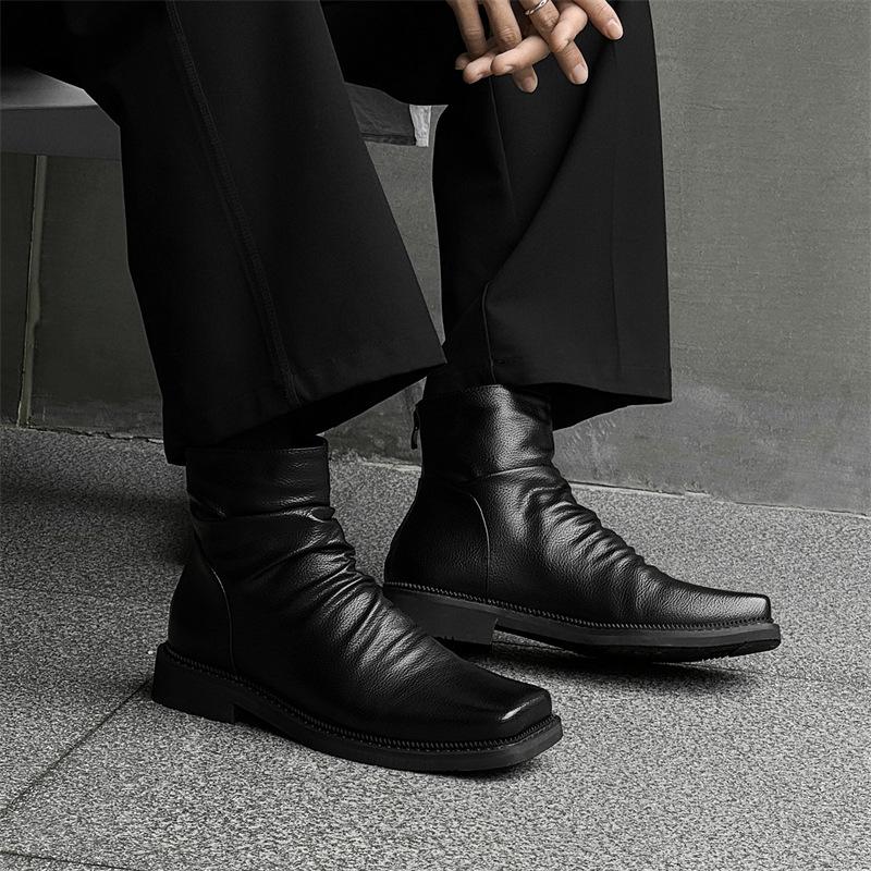 Plus Size Men Casual Party Nightclub Chelsea Boots Designer Square Toe Shoes Cowboy Genuine Leather Boot Cool Autumn Ankle Botas
