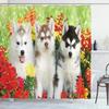 Süßer Sibirischer Husky Duschvorhang Weihnachtlicher Duschvorhang Set Husky Hund Welpe Badezimmervorhang Haustier Hunde Weihnachten Heimdekoration