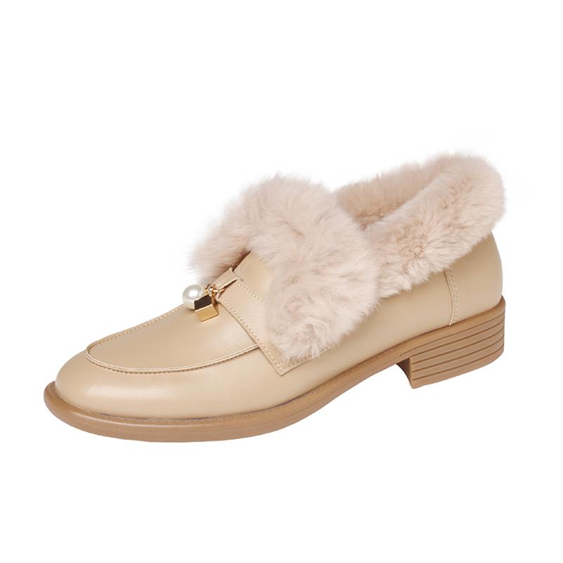 

Meotina/женские лоферы из натуральной кожи, туфли-лодочки из овчины на толстом низком каблуке с круглым носком, лаконичная женская модная обувь, зимняя белая обувь 40 33 миндальный