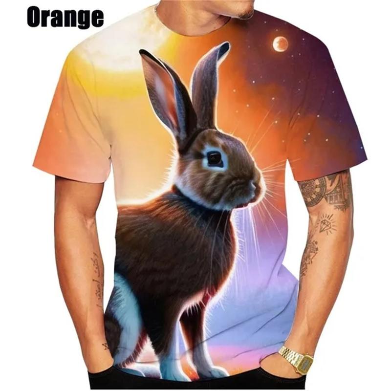 Cute Animal Rabbit Pattern T Shirt For Men Flower 3D Printed Tees Summer Casual Round Neck