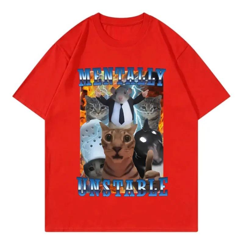Vintage Unisextally Unstable Funny Cat Meme T Shirt Women Clothing Fashion Y2k Tshirt Summer Casual Tshirts Streetwear Graphic