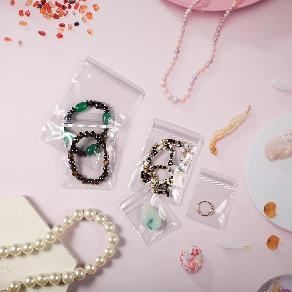 PVC Jewelry Bag Clear Plastic Zipper Self Adhesive Rings Earrings Storage Pouch Jewelry Transparent Lock Bags for Holding Jewelries