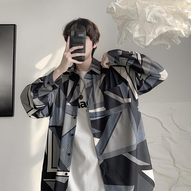 Men's Tie-Dye Long-Sleeve Floral Shirt - Trendy Hong Kong Style, Loose Fit, Casual Punk Fashion for Autumn