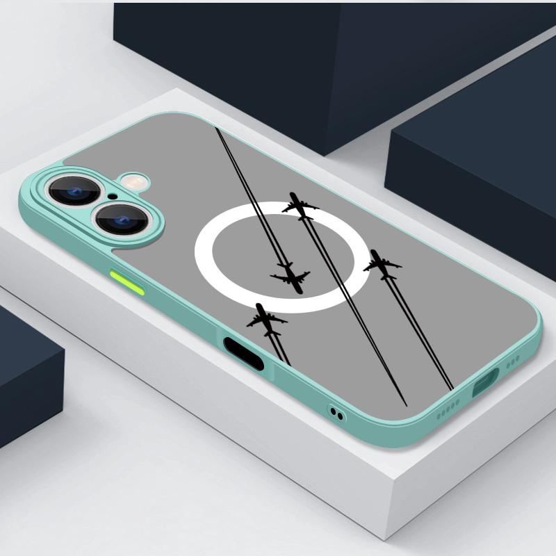 Aircraft Route Pattern Clear Matte for Magsafe Phone Case For iPhone 16 Pro Max 15 Pro 14 Plus 13 12 11 8 7 Lens Protection Shockproof Magnetic Cover