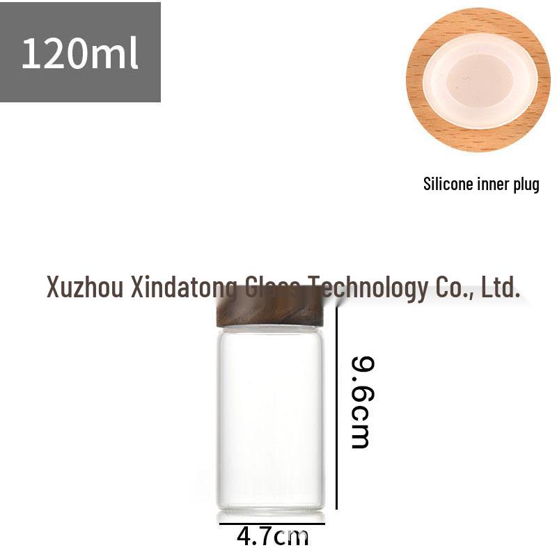 Acacia Wood Lid Borosilicate Glass Canister for Tea, Agarwood Bracelet Display, or Medicine Powder Storage.