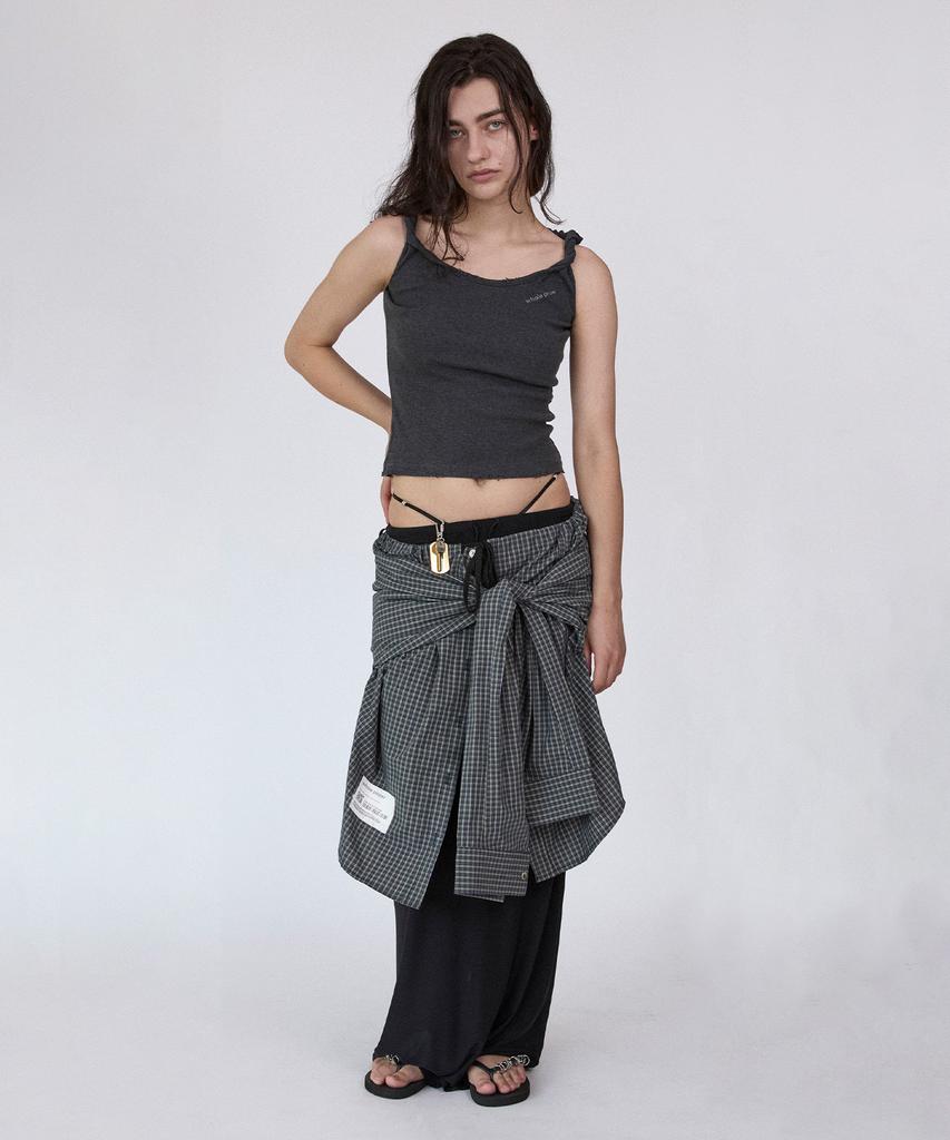 Holpeipeo Check Three-Way Shirt Skirt (Deep Green)