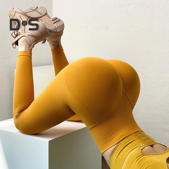 Women Yoga Pants High Waist Leggings Solid Color Compression Elastic Butt-lifted Seamless Flared Hem Tummy Control Gym Dance Studio Sports Trousers