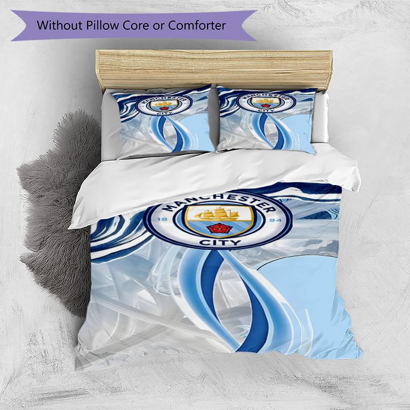 3pcs Duvet Cover Set (1*Duvet Cover + 2*Pillowcase, Without Core),Manchester City FC Print Bedding Set, Bedroom Decor, All‑Season, Birthday Gift