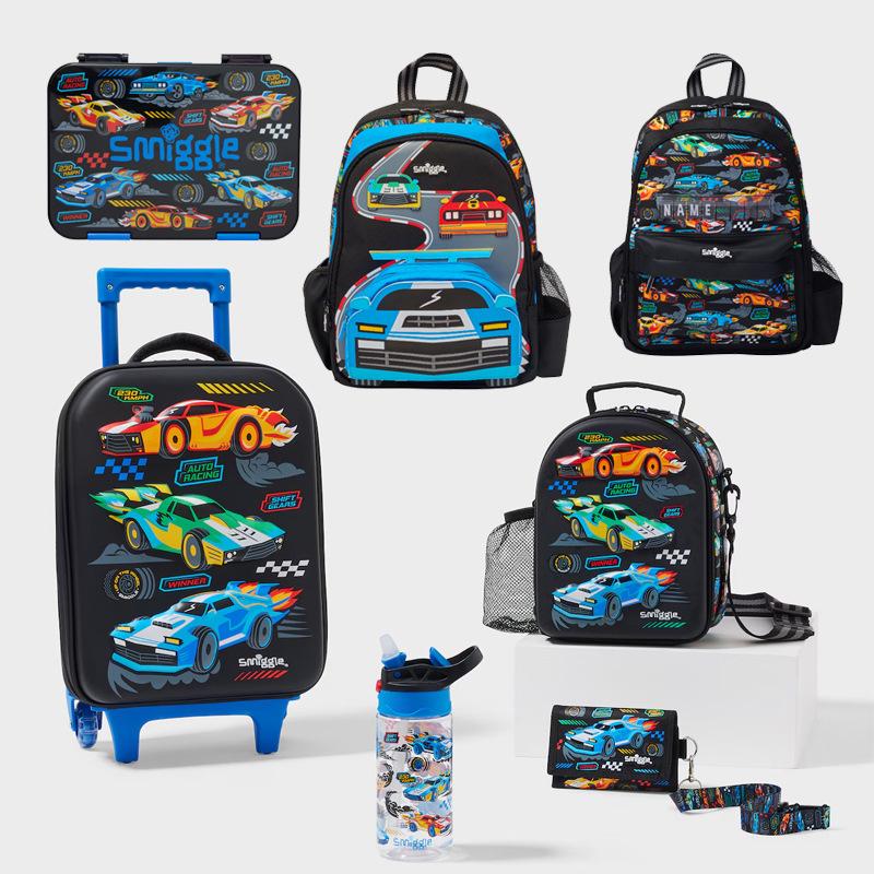 Smiggle Cartoon Backpack for Primary Students with Name Card & Trolley