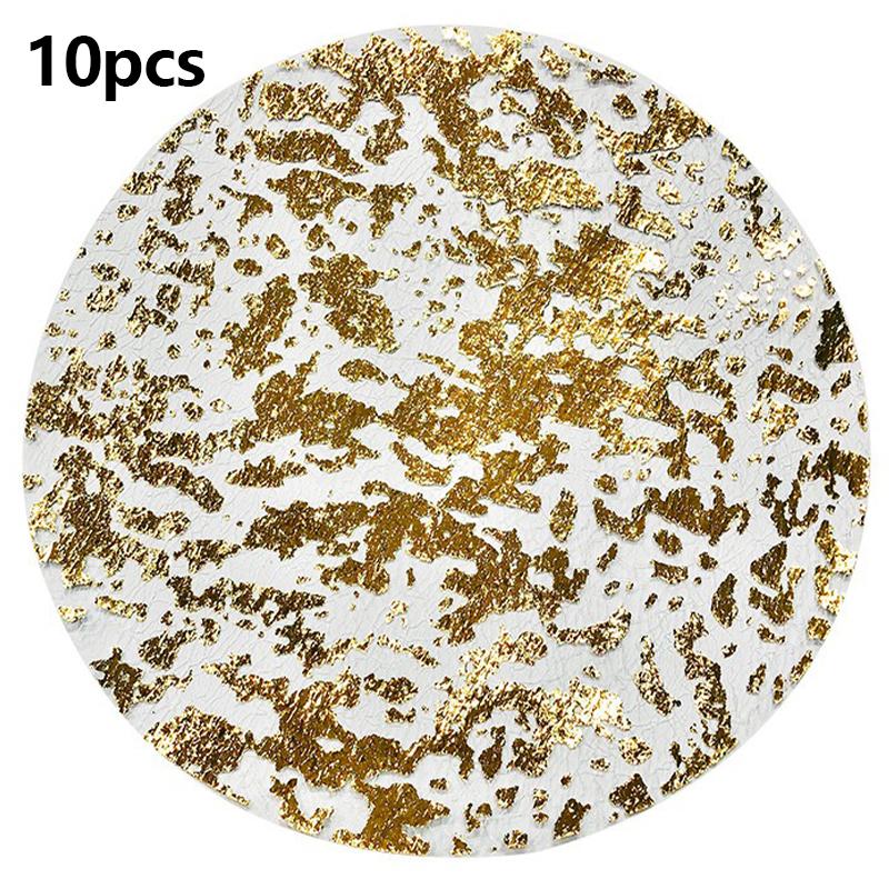 

10pcs Gold Placemats Set 13 Inch Round Gold Foil Mesh Pressed Table Mates for Home Decoration Dining Table Party Supplies 33cm