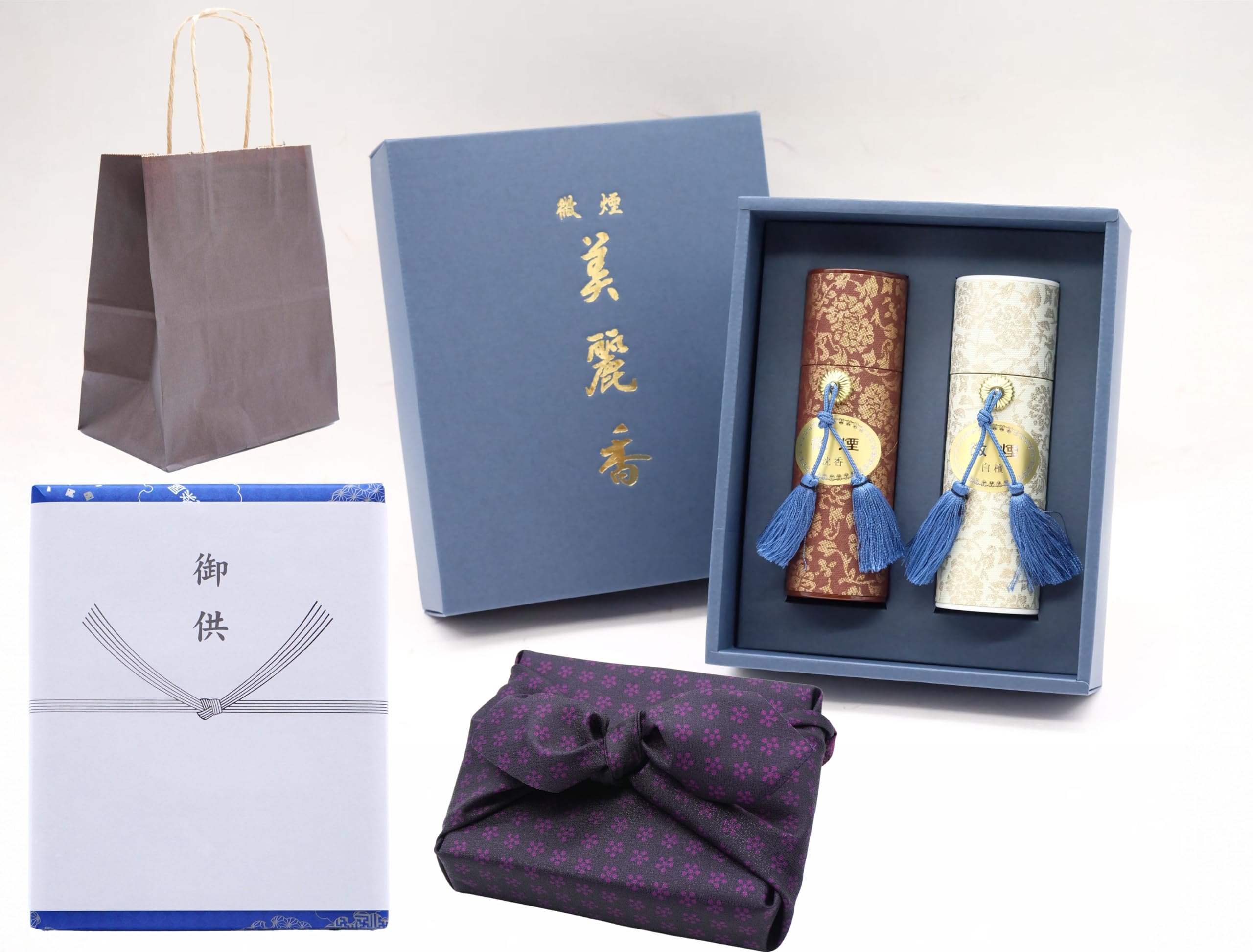 

[Kyoto Furoshiki (Plum Blossom Pattern, Navy BluePurple) with Carrying Bag] [[Beautiful Incense] Sandalwood and Agarwood Scent, Low Smoke Incense,