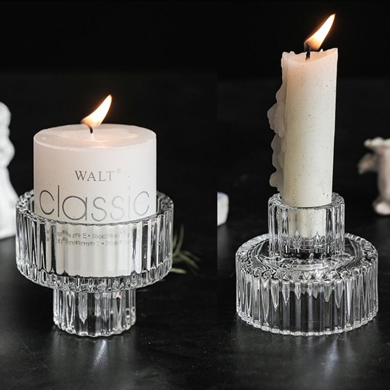 Vertical Stripe Candle Holder Clear Glass Candle Holder Tea Light Holder Centerpiece for Weddings Restaurant Parties