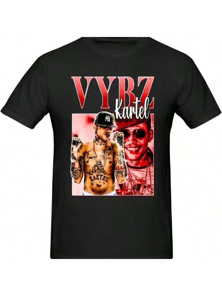 

Vybz Kartel Мужская футболка Хлопковая футболка с круглым вырезом и коротким рукавом Футболка в стиле хип-хоп Повседневная футболка Черная XXXXXL чёрный