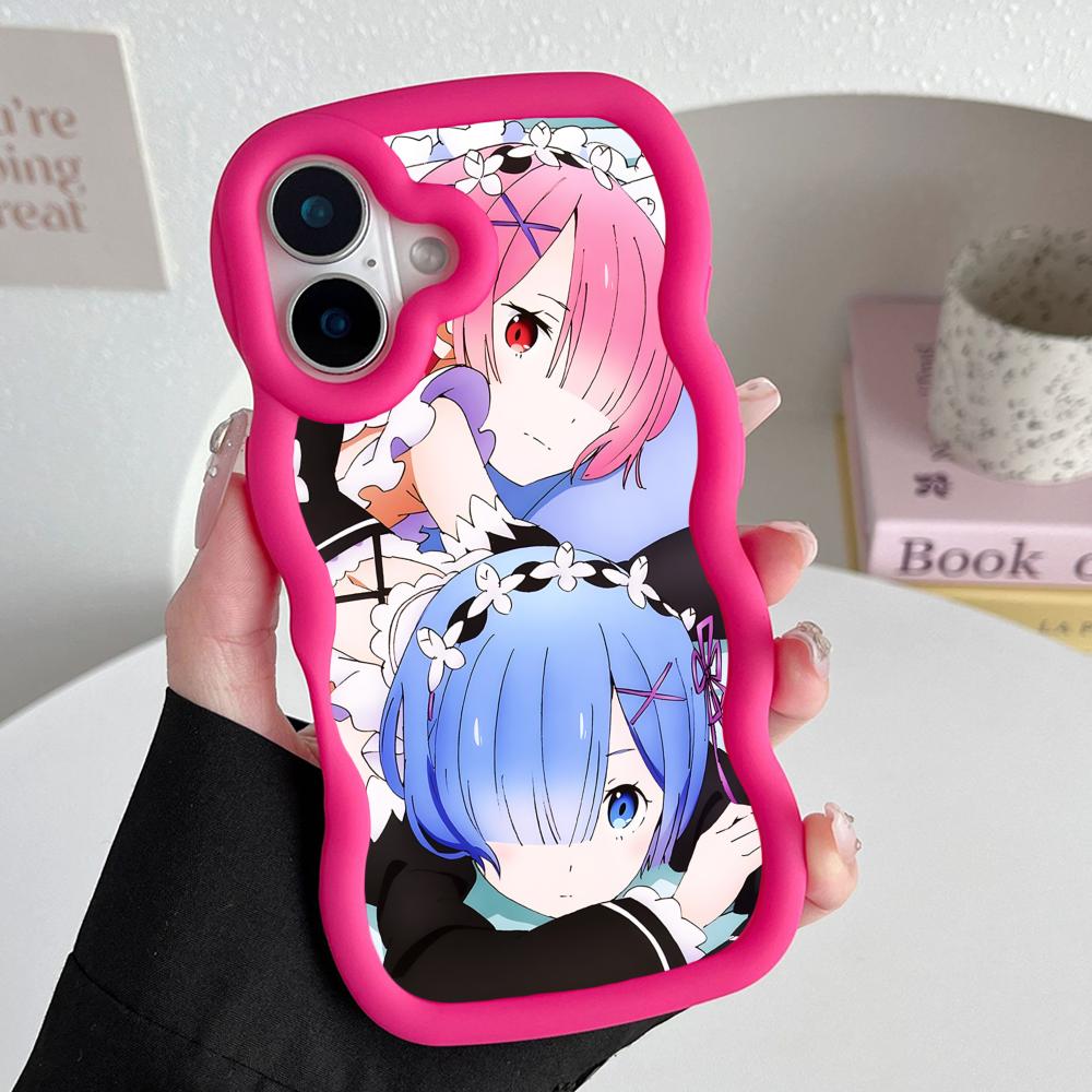 ReZero Rem Ram Wavy Edge TPU Mobile Phone Case for iPhone 17 16 15 14 13 12 11 Air Pro Max Plus Colorful Cover