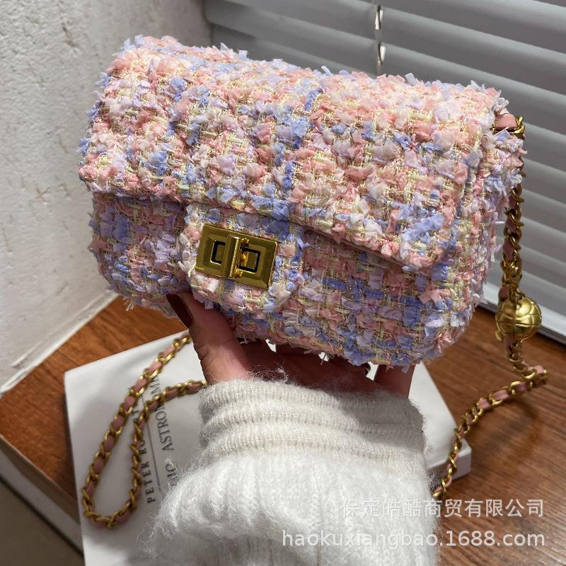 Autumn and Winter Woolen Small Bag Women's 2025 New Trendy Fashion Chain Shoulder Bag Popular Small Fragrant Woolen Small Square Bag
