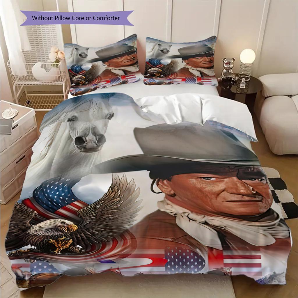 John Wayne's Retro Western Movies bedding, duvet cover, pillowcase, home decoration, birthday gift (1 * duvet cover+2 * pillowcase, coreless)