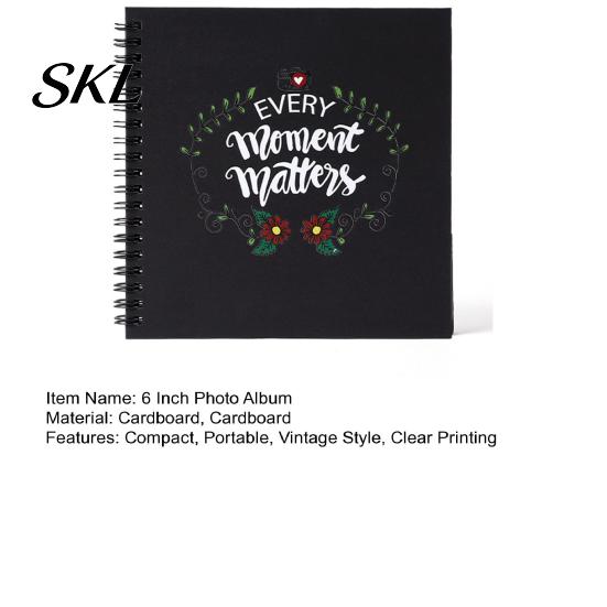 Family Photo Album Album, 6 Inch Cardboard with Black Paper Pages for DIY Memory Handmade Scrapbook Keeping, Portable Vintage Travel Celebrations,