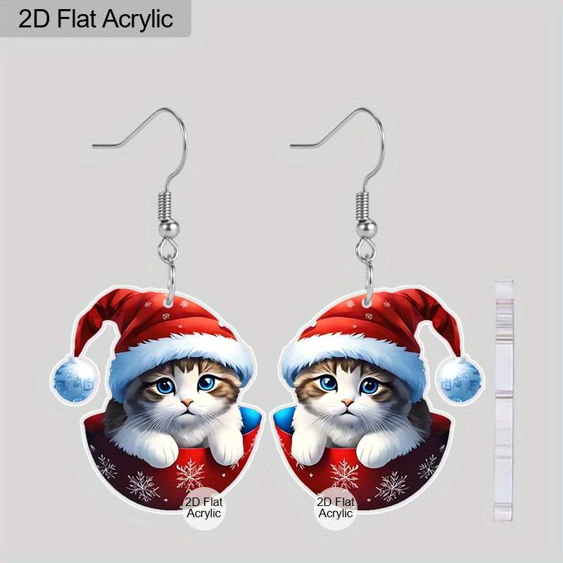 2D Flat Retro Christmas Women's Acrylic Dangle Earrings, Cat Earrings, Christmas Party Jewelry Gift