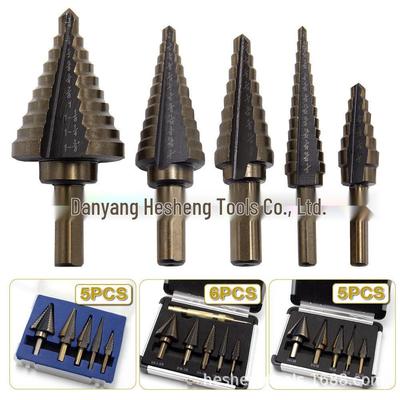 Set di 5 Punte HSS a Gradini con Codolo Triangolare Nero e Oro in Scatola di Alluminio