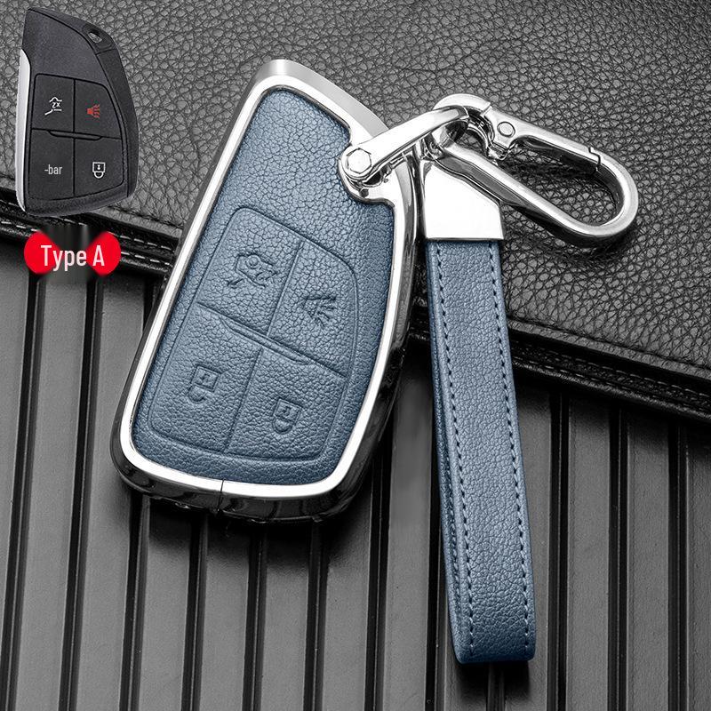 Leather Alloy Key Case for 2021-2022 Buick Envision - Metal Full Wrap, Double-Sided Protection