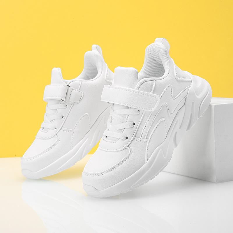 Boys' sports shoes Children's shoes Spring and Autumn new leather waterproof little white shoes Medium and older children's casual dad shoes