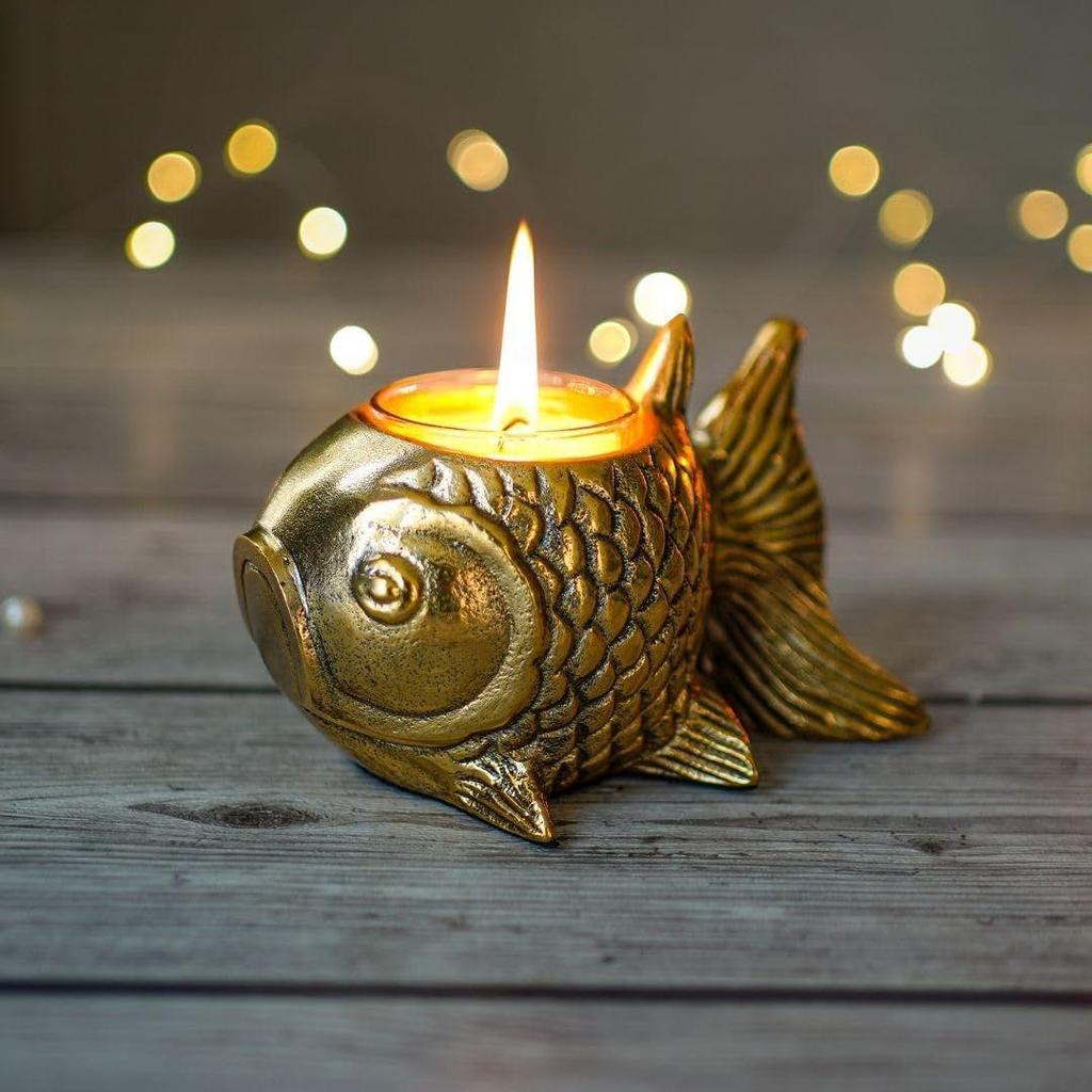 Aluminium Fish Figurine for Good Luck & Success,Candle Holder for Home Dcor Tabletop Living Room,Showpiece for Valentine's Day,Birthday