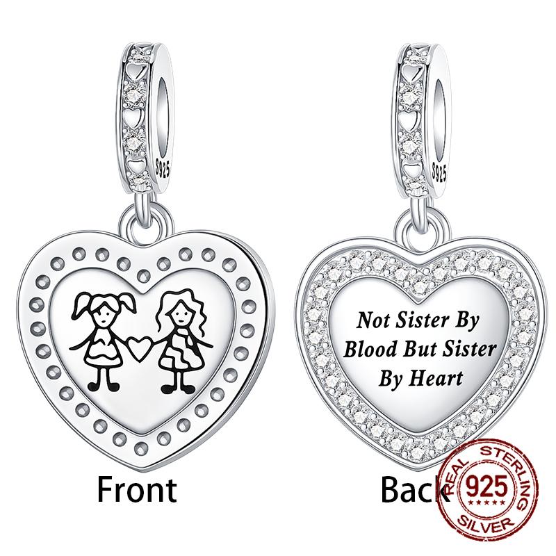 Double Sided Heart Sisters Charm Copper Tree Of Life Family Dangle Pendant Fit Bracelet Necklace Diy Jewelry