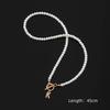Zircon Crystal Initial A-Z Letter Pendant Necklace for Women Toggle Clasp Imitation Pearls Necklaces Wedding Jewelry Gift