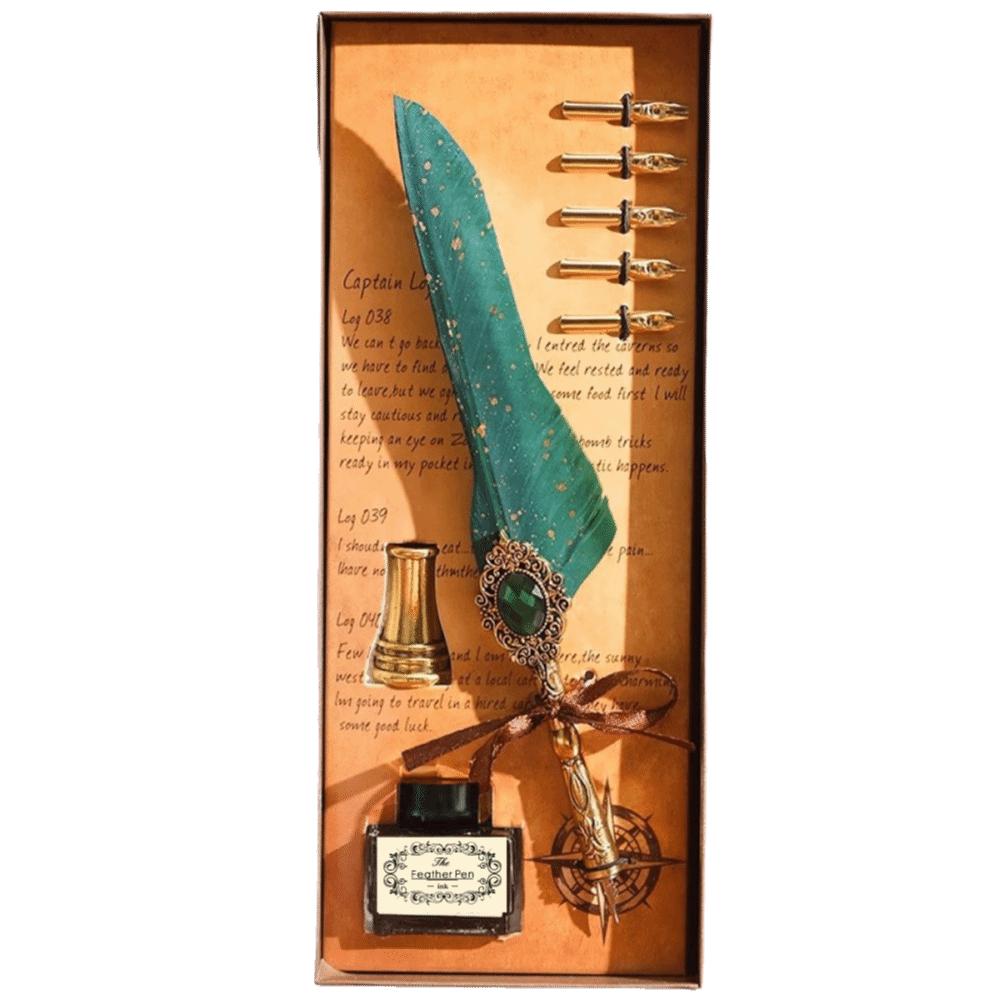 Ink-Containing Feather Dip Pen Classic Feather Shape Dip Pen Set Calligraphy Pen  Creative Writing зелёный