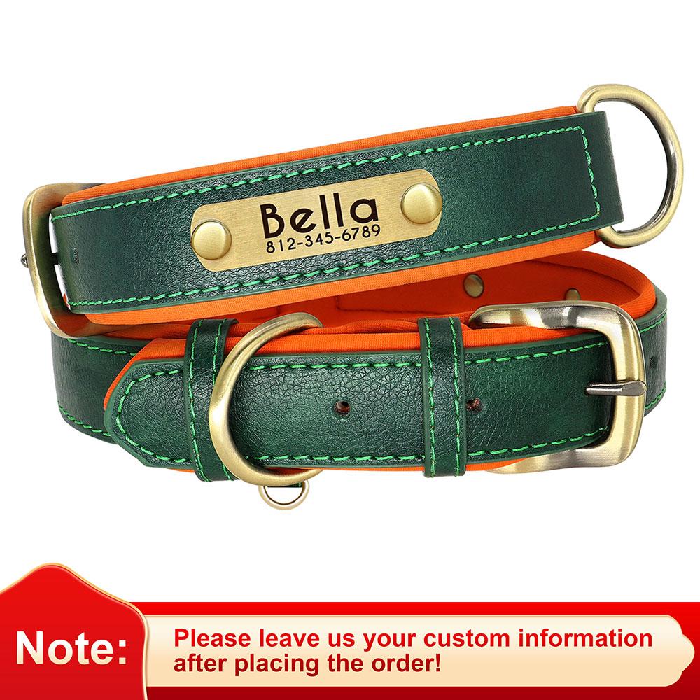 Personalized Dog Collar Leash PU Leather Dogs Collars Pet Rope Engraved Pet ID Name Necklace for Small Large Dogs Soft Padded