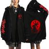 Berserk Anime Hooded Zip-Up Sweatshirt Men Oversized Fleece-Lined Pullover With Drawstring Cap Side Pockets