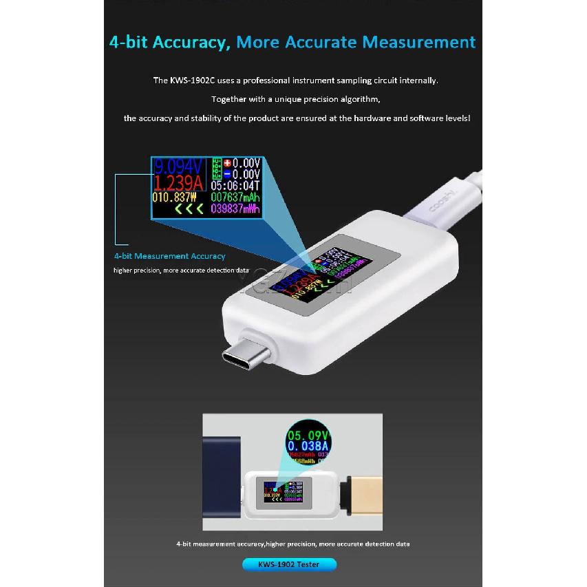 USB / Type-c Tester Multi-function Digital Display DC Voltage Ammeter Power Meter Mobile Power Charger Indicator