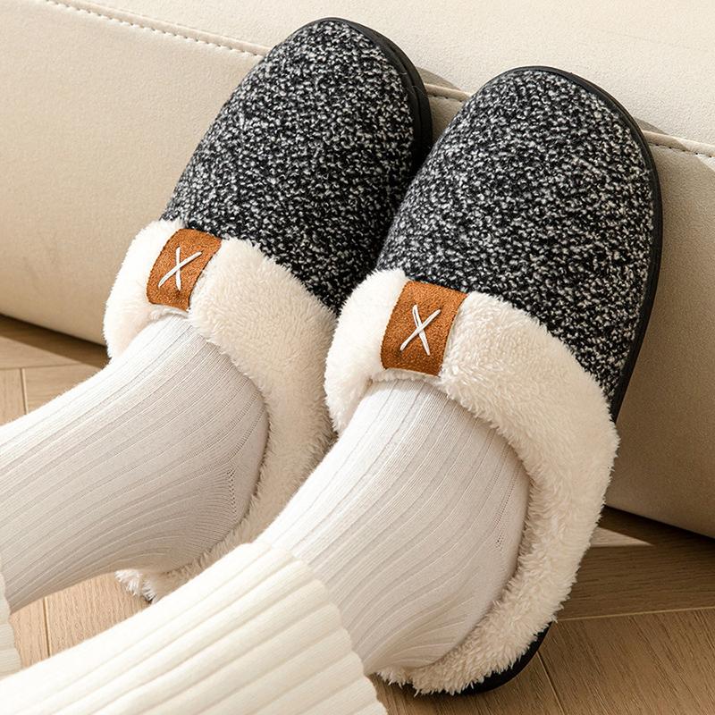 Fashion All Match Mix Color Fur Slippers Women Comfort Faux Fur Indoor Plush Slippers Woman Non Slip Round Toe Cotton Slides Mujer