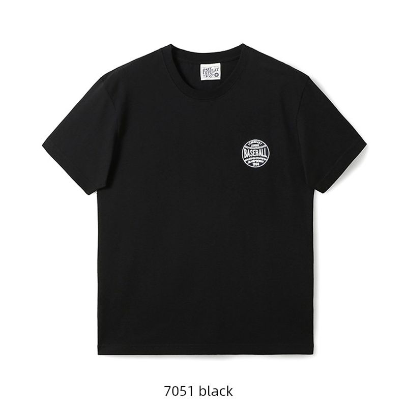 Retro Embroidered Short-Sleeved T-Shirt for Men, Summer Trendy Brand Pure Cotton Base Shirt, Export Men's Clothing, All-Cotton Printed T-Shirt