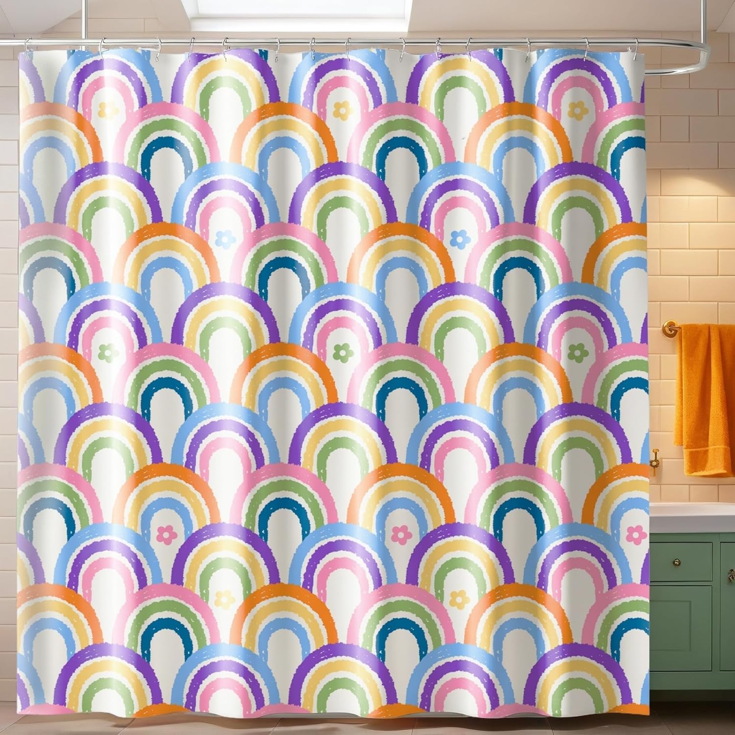 

Rainbow Shower Curtain – Colorful Arc Pattern, Modern Bathroom Decor With Vibrant Rainbow Design For Fresh Look W60H190(CM)-1 Pcs
