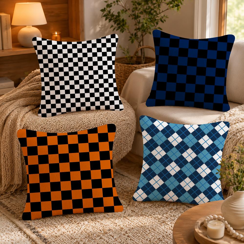 Black White Checkerboard Cushion Cover Halloween Decoration Trick Or Treat Cushion Cover Ghost Pumpkin Head Bat Decoration