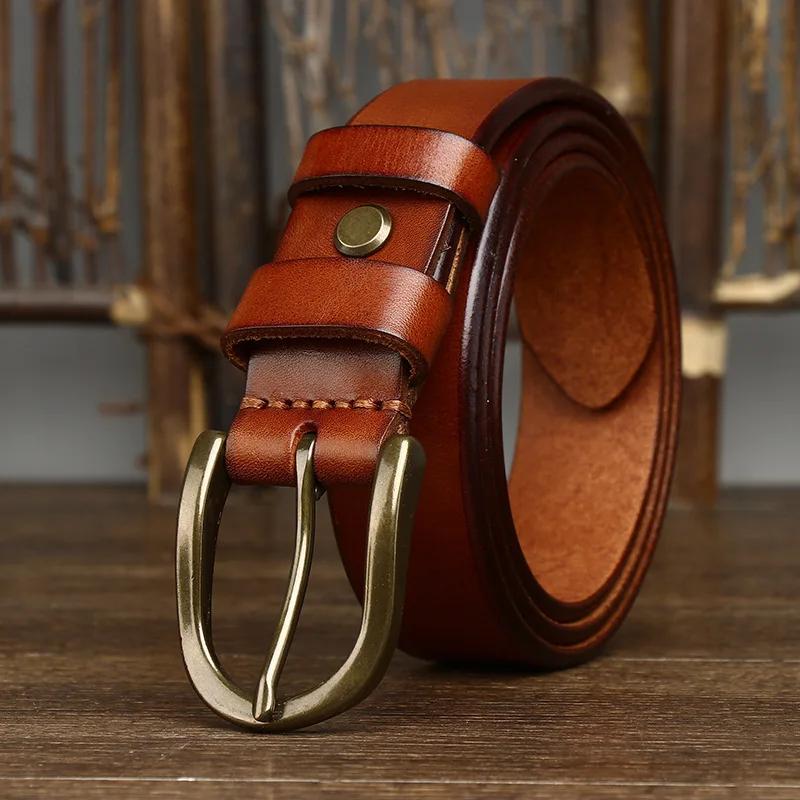 3.3CM First Layer Cowhide High Quality Genuine Leather Belts for Men Strap Male Brass Buckle Jeans Cowboy Cintos Luxury Designer