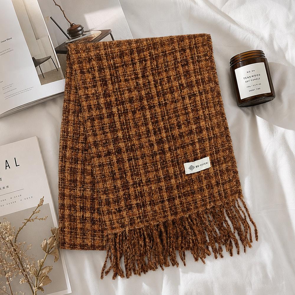 Korean Xiaoxiangfeng plaid scarf women's autumn and winter thickened warm fringed shawl versatile high-end student scarf