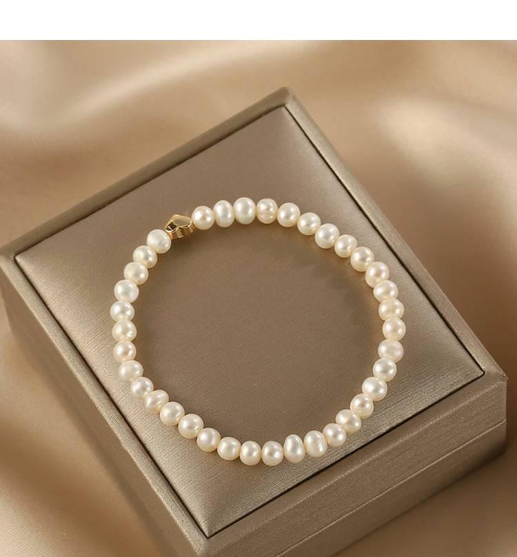 Brățară Exquisită din Perle Naturale de Apă Dulce în Formă de Inimă - Brățară Elastică Versatilă pentru Femei, Bijuterii Clasice în Stil Retro Francez