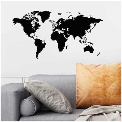 [Q6538] - Sheet of Black 'World Map' Stickers (customisable) - 50x70 Cm